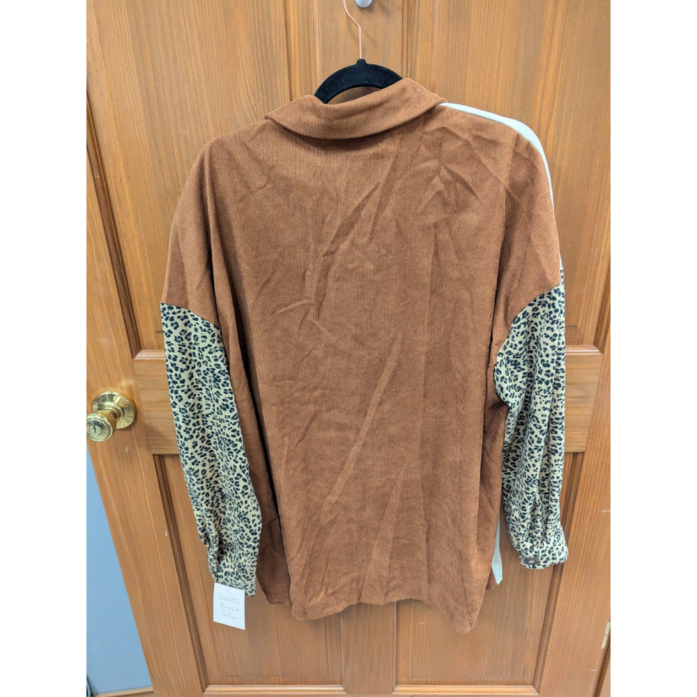 Leopard Color Block Lightweight Shacket Jacket XL Brown Cream Animal Print - Picture 3 of 5